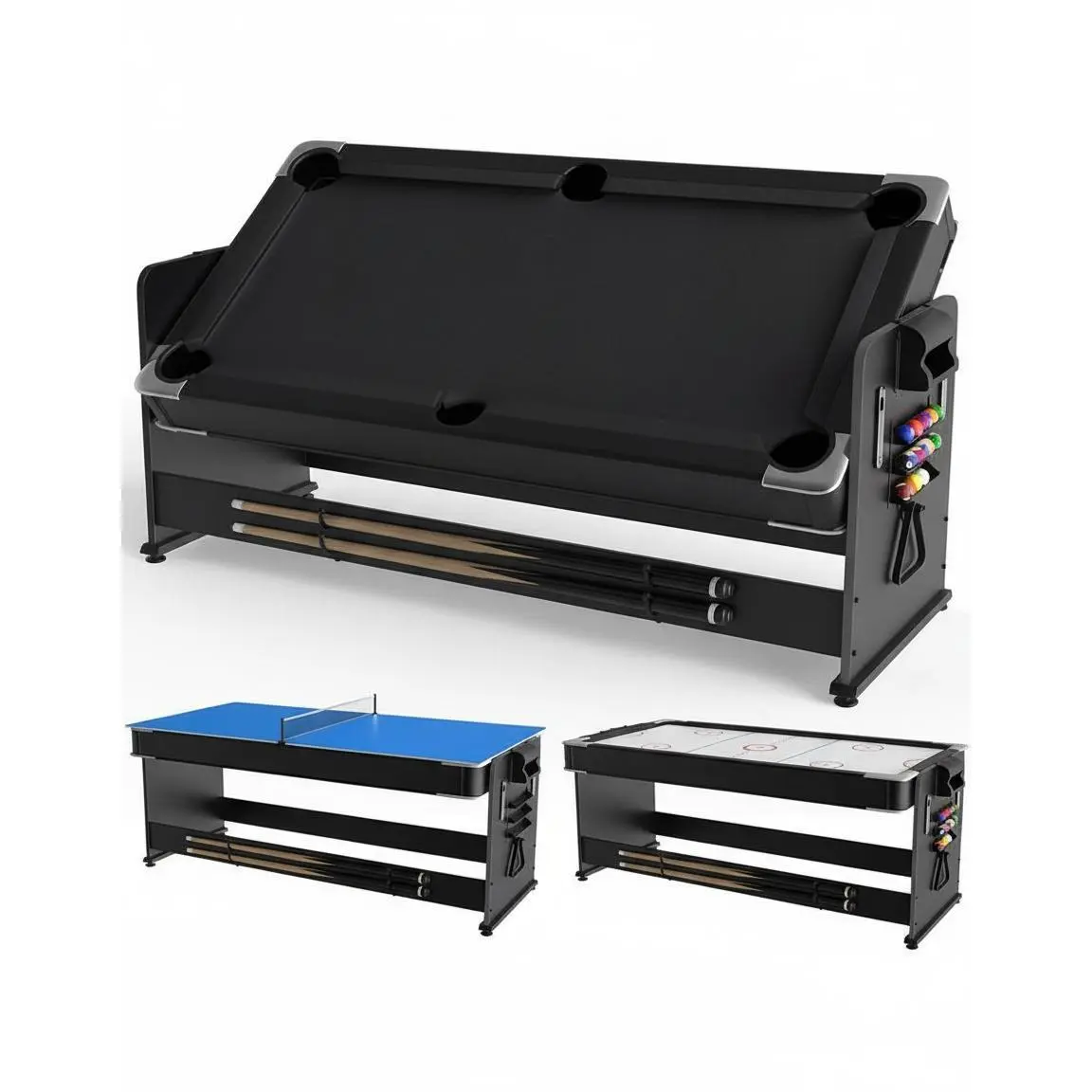 3-in-1 Multi-Game Table 7 ft, Air Hockey, Billiards & Table Tennis Ping Pong Combo with High-Performance Airflow, Easy Flip Top & Full Accessories for Game Room, Man Cave, Basement, Family Fun