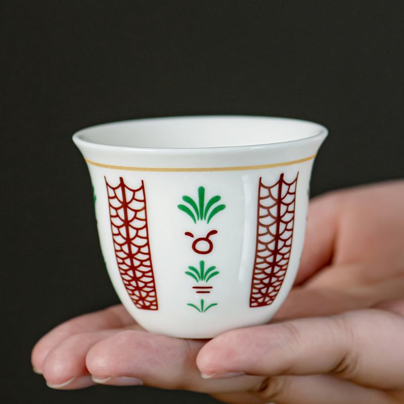 6/12pcs Ceramic Arabic Cawa Cups Set with Gift Box, Eid al-Adha Gahwa Espresso Shot Cups, Palm Tree/Tulip Design Coffee Cups