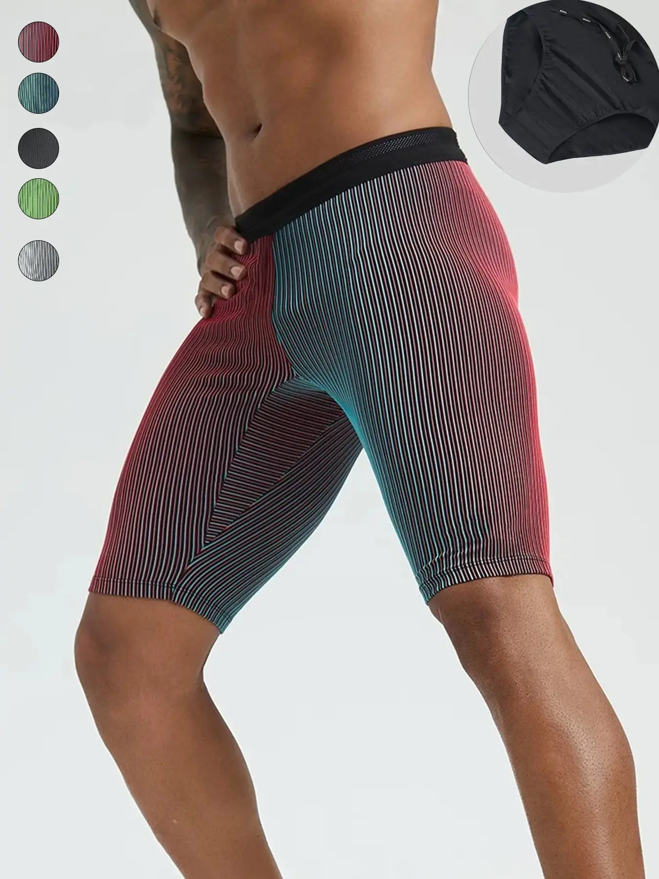 Men's Colorblock Striped Print Compression Shorts, Quick Drying Breathable Comfortable Shorts, Men's Bottoms for Gym Workout Running