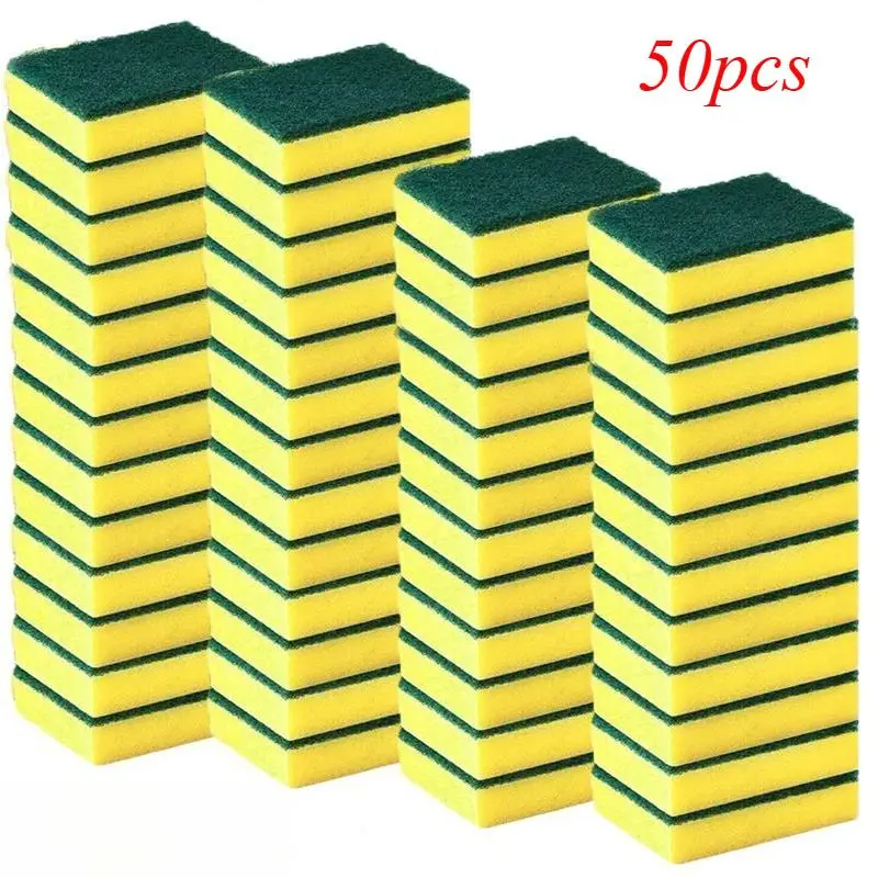 50 Pack Dishwashing Sponges, Double Sided Kitchen Cleaning Sponge Cloths with Scrubbing Surface for Grease and Food Residue, Reusable Dish Scrubbers for Pots Pans Plates Bowls and Kitchen Counters, Lightweight Washable Cleaning Rags for Home Kitchen Daily