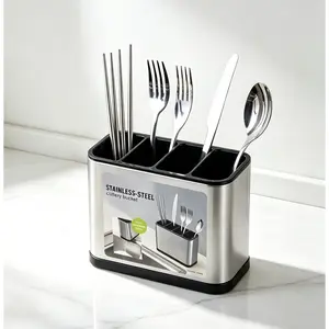4-Compartment Stainless Steel Utensil Caddy, Rust-Proof Silverware Holder, Sturdy Flatware Organizer for Kitchen Drawer ,Countertop, Holds Spoons Forks Knives (Silvery)