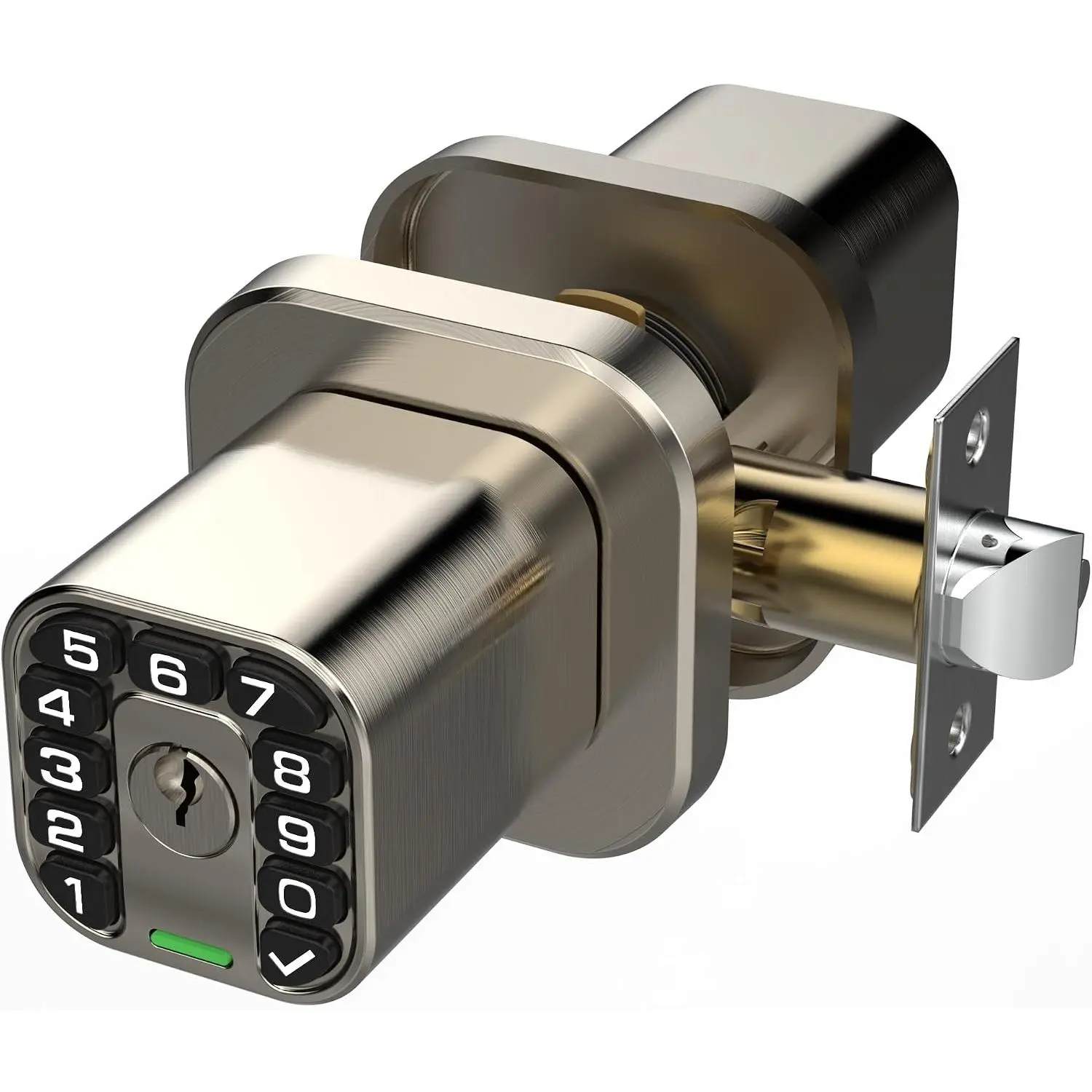 Square Door Knob with Keypad, Keylees Entry Door Lock with Cylinder, Auto Lock,  & Weatherproof Code Doorknob for Outdoor & Indoor, Bedroom, Entry Door,Office -Satin Nickel