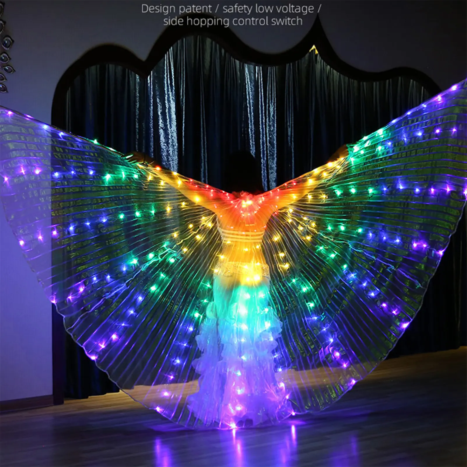 LED Light Up Wing for Adults 9.8FT Polyester Glowing Wing Belly Dance Costume Performance Clothing with Telescopic Rods for Carnival