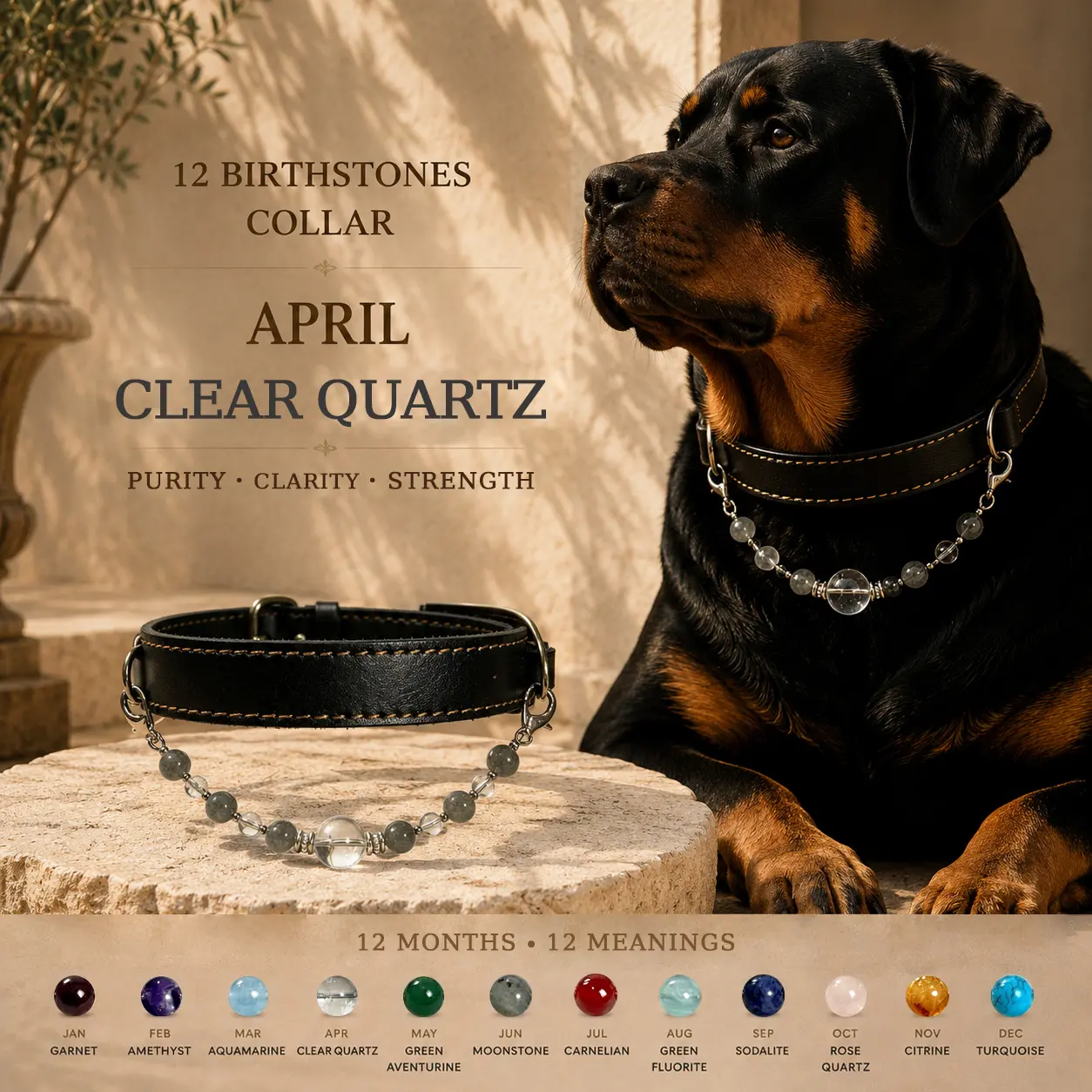 Pet Collar Gift | April. Birthstone that Clear Quartz Natural Crystal Stone For Puppy & Kitty Jewelry Necklace
