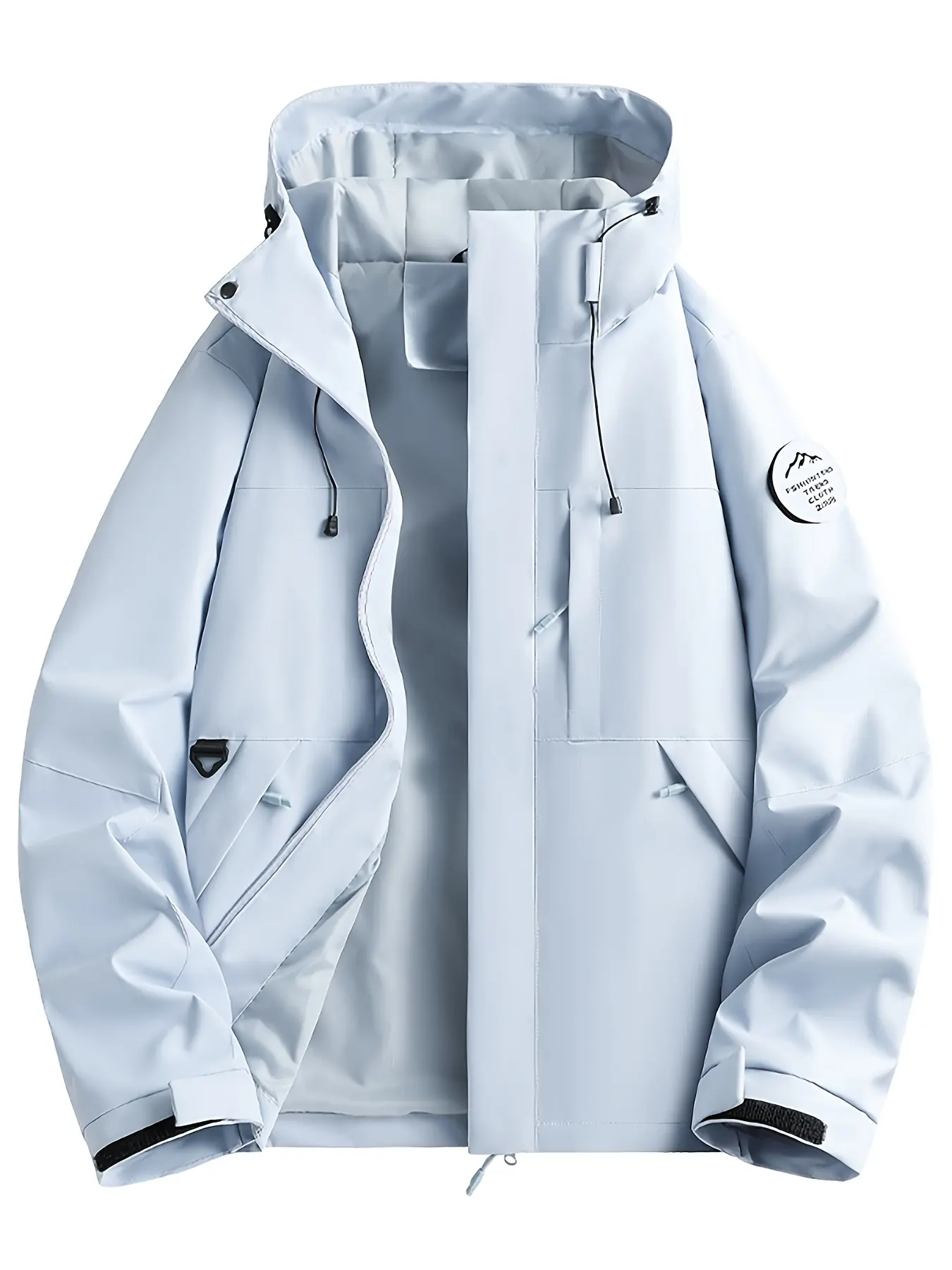 1 PC Men's Outdoor Hooded Mountain Jacket Men's Solid Color Raincoat Dopamine Men's Mountaineering Suit with Clasp Pockets Spring/Autumn, Breathable and Comfortable, Fashionable, Suitable for Outdoor Activities and Daily Casual Wearing