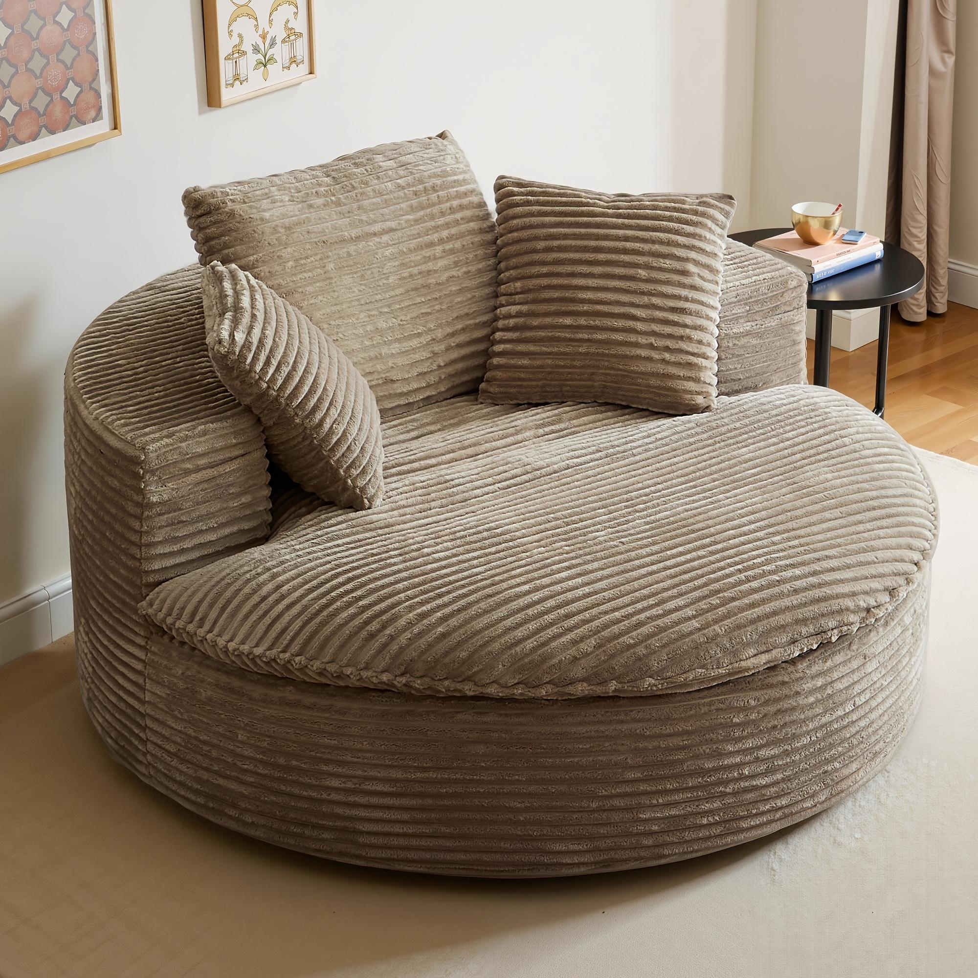 Round Boneless Couch, Cloud Sofa Bed with Memory Foam Sectional, No Assemble Required Modular Couch for Small Space, Includes 3 Pillows for Living Room, Dorm, Apartmen