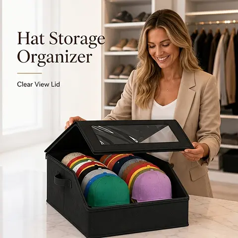 Baseball Hat Storage Bag, Baseball Cap Storage, Holds 24 Hats, Stackable Closet Organizer, Dust-Proof Hat Box with Transparent Window, Charcoal