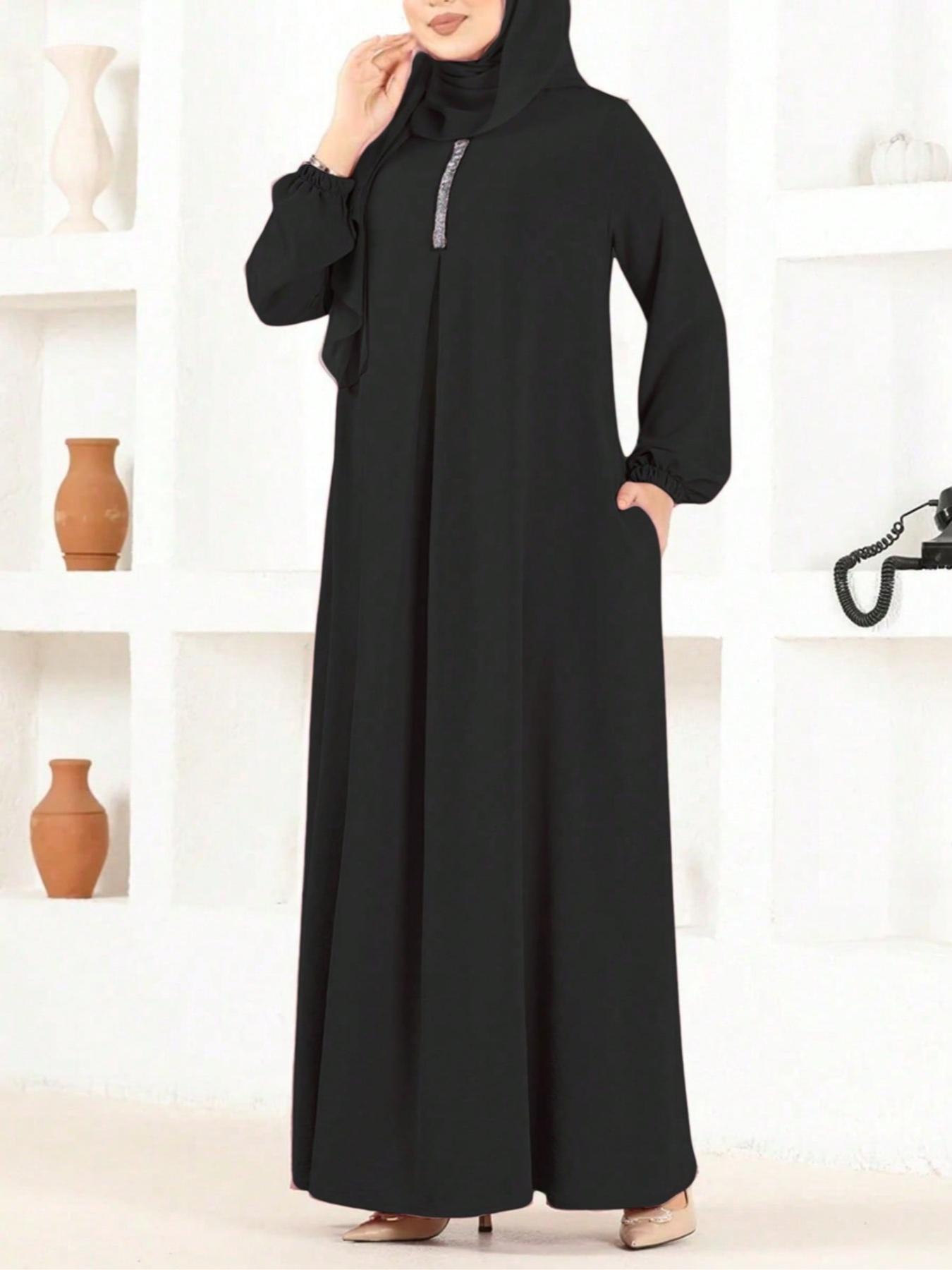 Women's Plain Round Neck Long Sleeve Dress, Casual Solid Color Crew Neck Long Dress for Daily Wear, Ladies Clothes for All Seasons