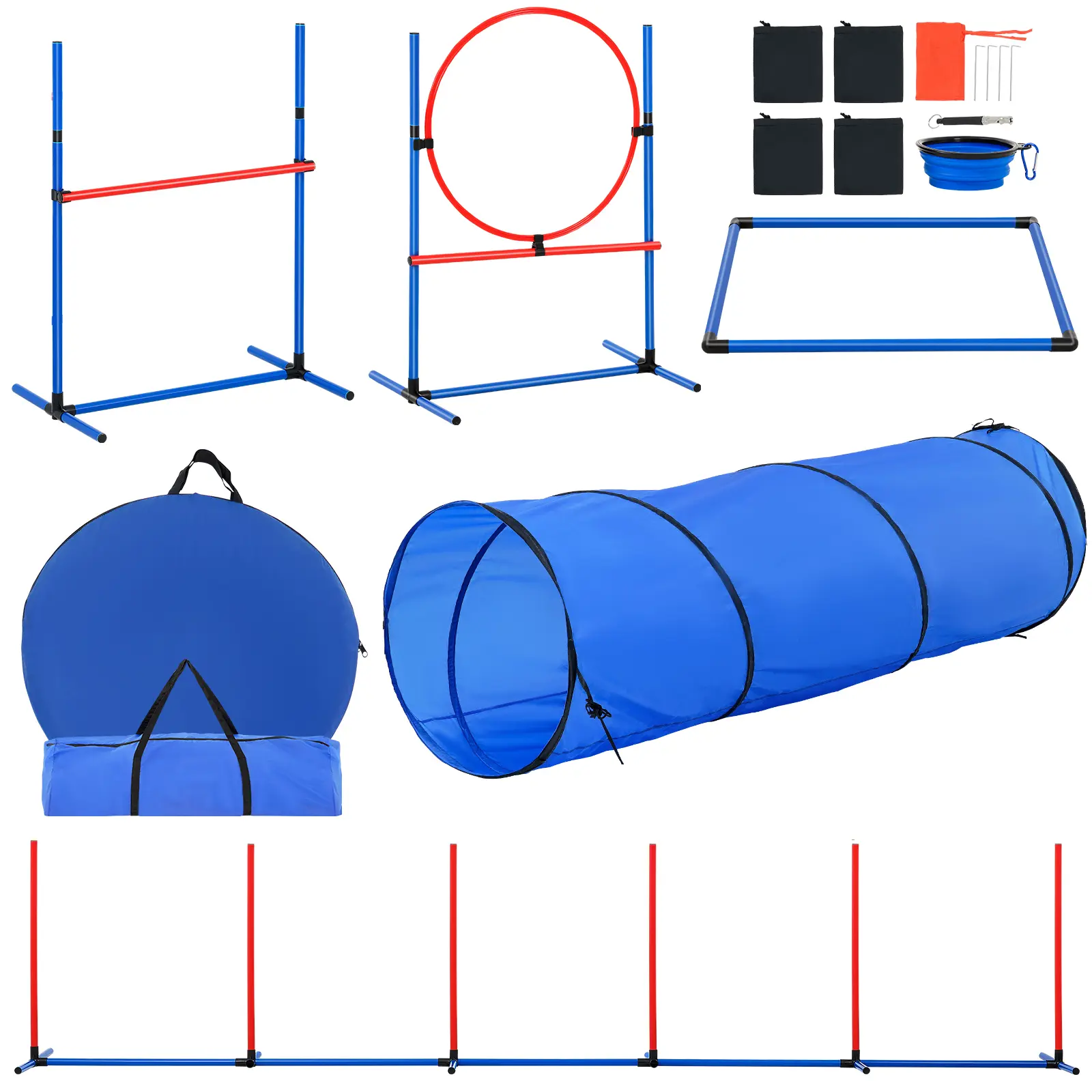 Dog Agility Training Equipment, PVC Construction, 5 Pieces Set with Adjustable High Hurdles, Flexible Use Anywhere