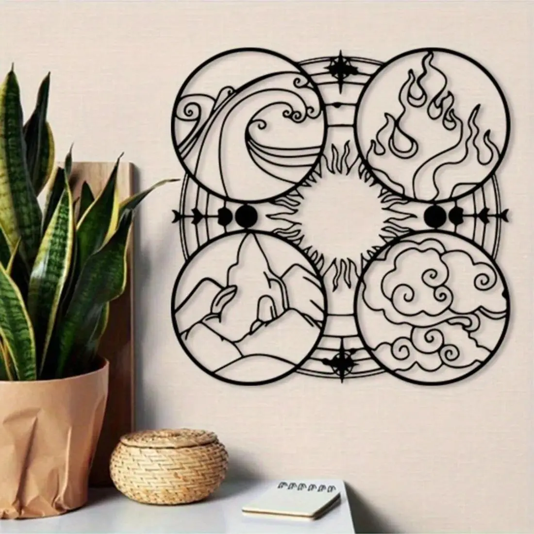 Elemental Harmony Metal Wall Art Yin Yang Iron Mural for Meditation Space Decor