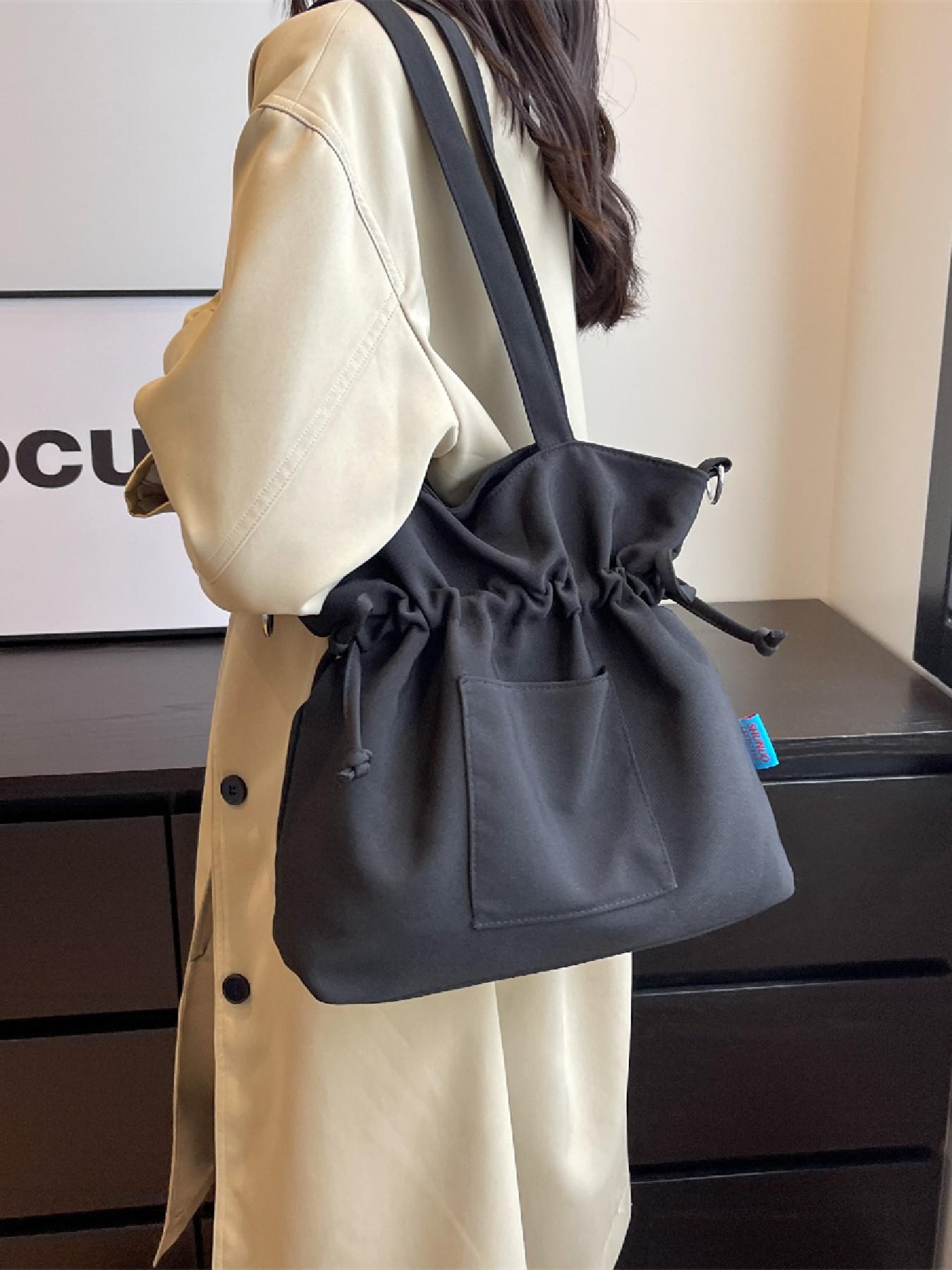 Women's Solid Color Tote Bag, Fashionable Large Capacity Shoulder Bag for Daily Used, Casual Trendy Versatile High-quality Daily Commuting Bag