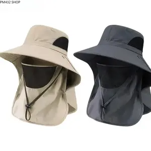 Unisex Outdoor Sun Cap - Wide Brim UPF Protection Fishing Headwear with Neck Flap, Detachable Face Cover, Quick-Dry Breathable Mesh, Adjustable Fit, Men's Accessories, for Hiking, Camping,summervibes