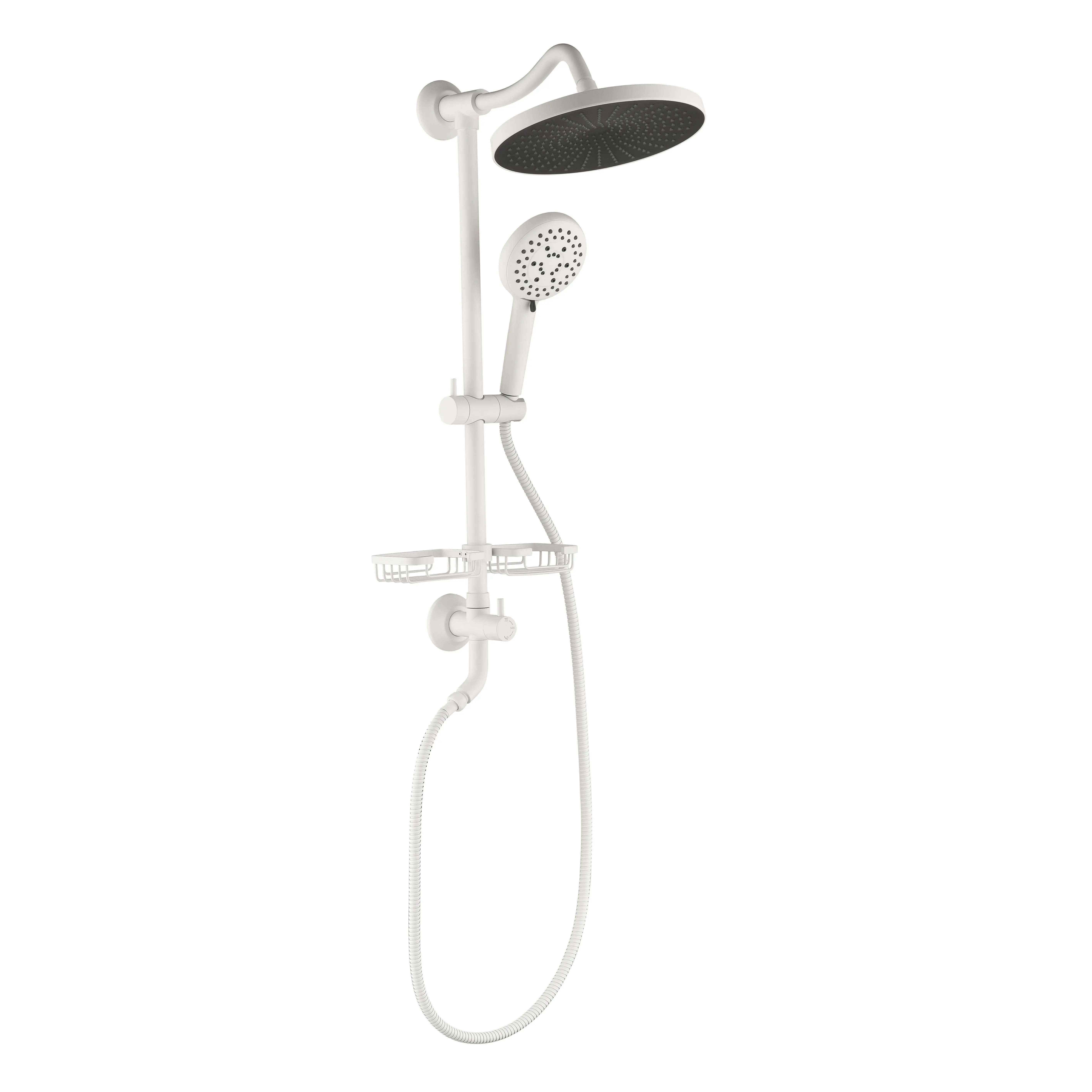 Nokaa Shower System with 10" Rain Showerhead, 4-Function Hand Shower, Adjustable Slide Bar, Soap Dish, Wall Mount Bathroom Shower Fixture Kit, White Finish