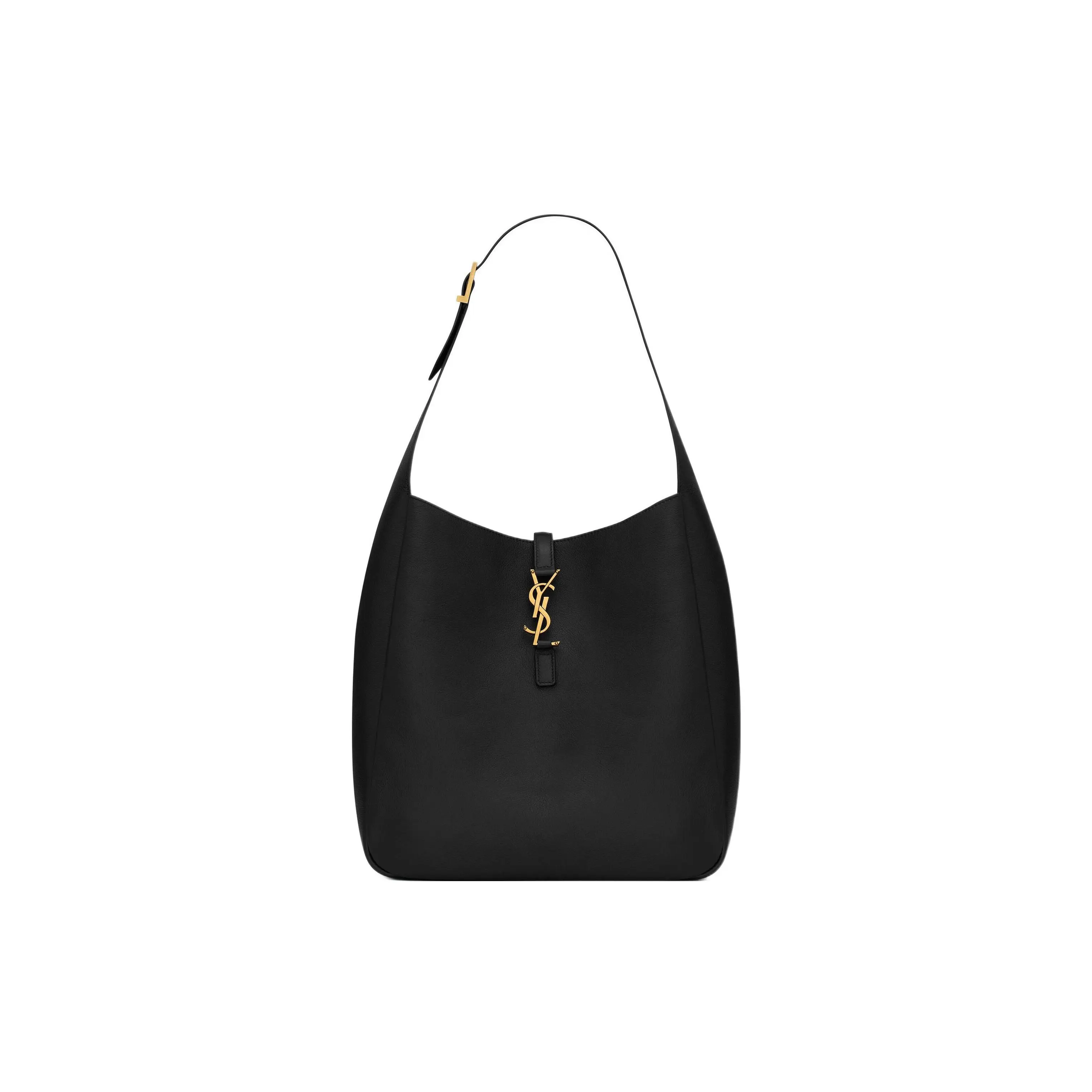 Saint Laurent YSL Le 5 A 7 Distressed Hobo Bucket Handbag for Women – Black Calfskin