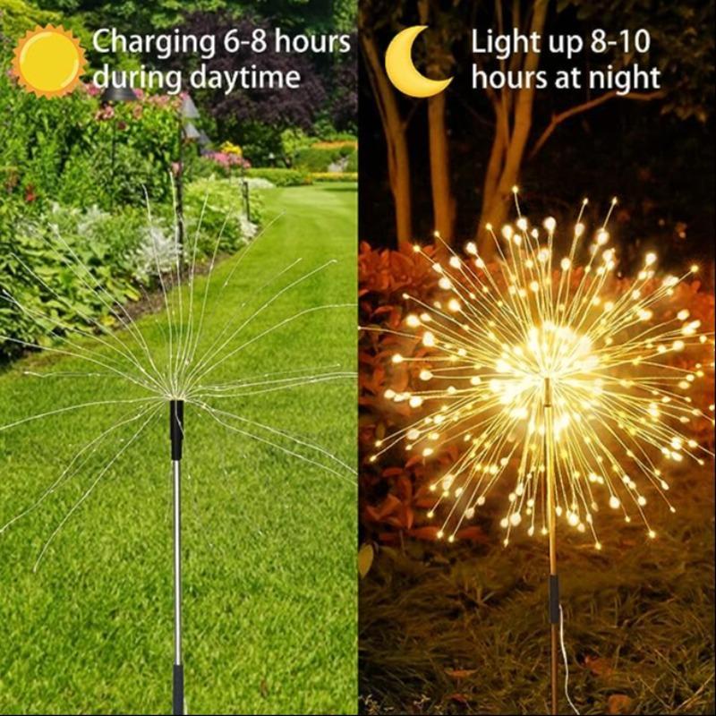 Solar Powered Firework Shaped Garden Light, 4 Counts LED Ground Inserted Light with 8 Modes, Decorative Light for Wedding, Party, Lawn, Patio, Outdoor