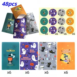 Halloween Gift Bags Set, 48 Pieces Including 24 Halloween Bags and 24 Stickers, Mini Party Gift Bags, Chocolate Candy Wrappers