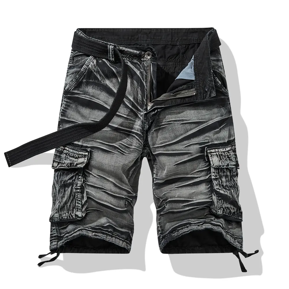 Men's Slim Fit Distressed Mid Waist Knee Length Plain Denim Shorts for Streetwear Outfits