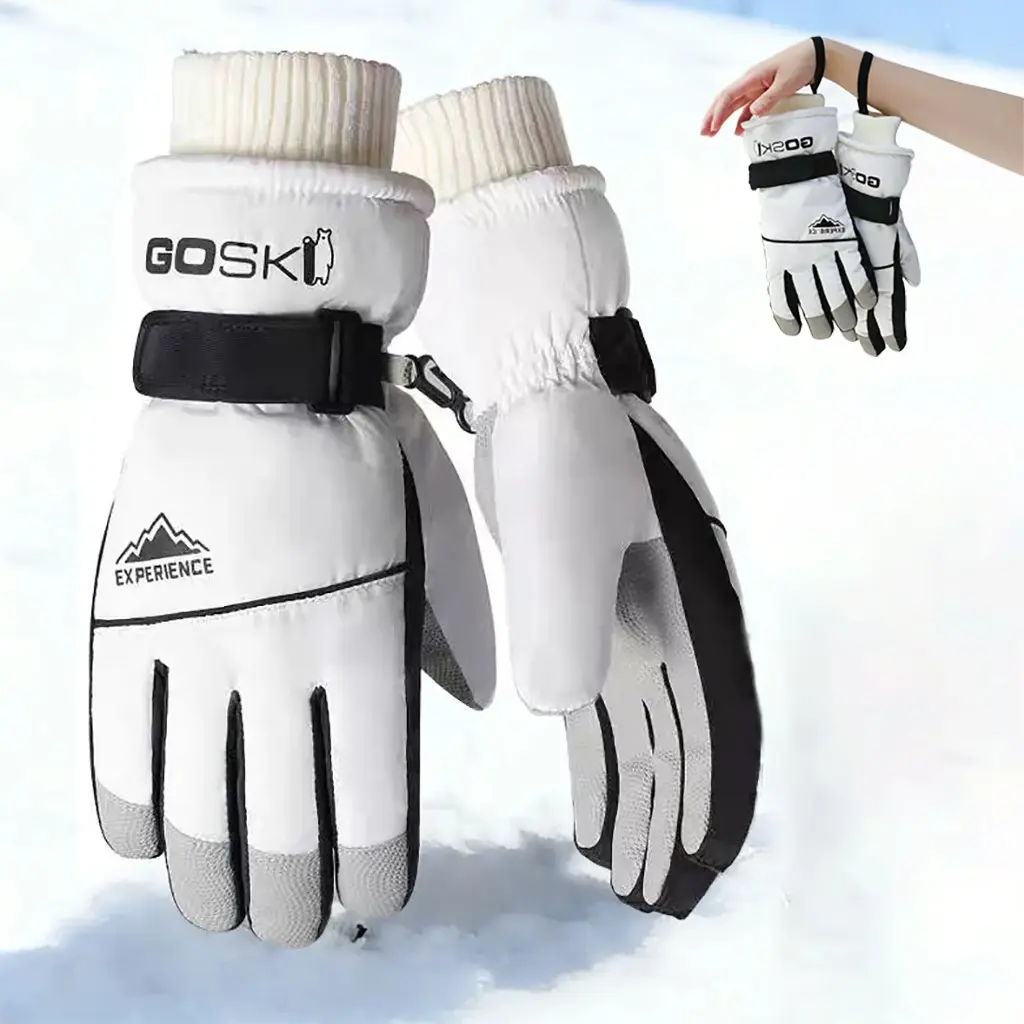 Insulated Fleece Snow Ski Gloves, Palm Anti Slip, Windproof Thermal Mittens, Adjustable Strap, Handwear for Snowboarding, Winter Outdoor Activities