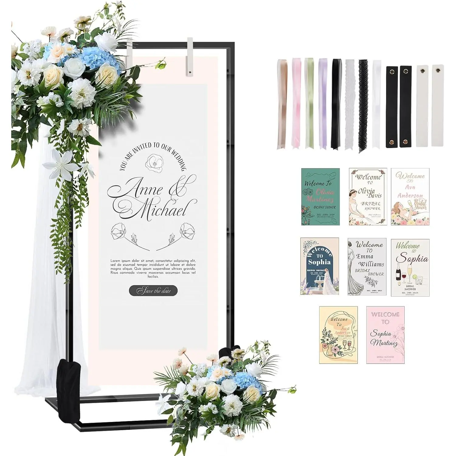 Wedding Sign Stand – Adjustable Metal Easel, 50" or 66" Floor Poster Holder, Black,  for Wedding Welcome Signs, Bridal &  Showers, Events, Indoor/Outdoor Use