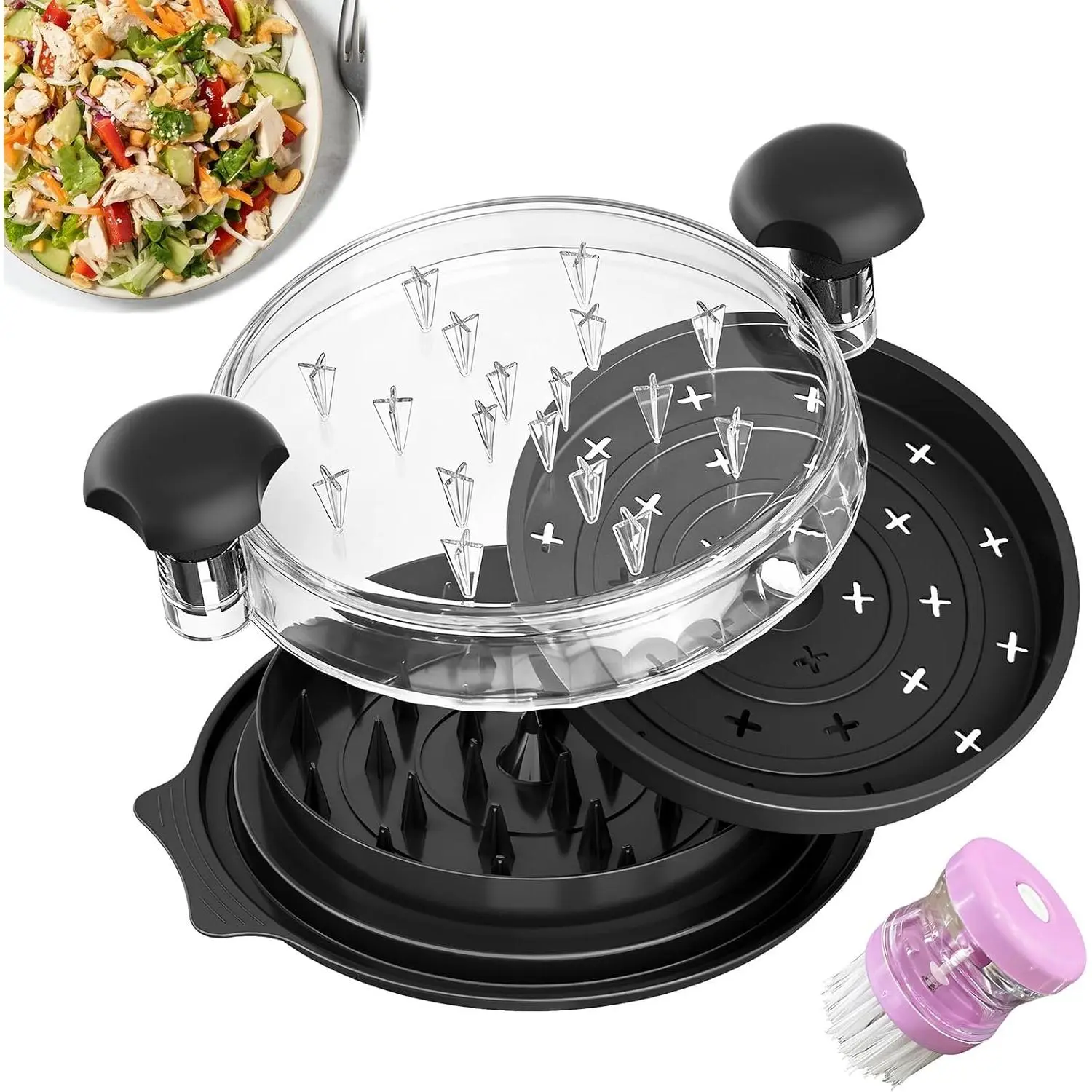 Chicken Shredder with Partition, Large Rotary Chicken Shredder, , Visible Non-Slip Shredder, Suitable for Cooked Meats such as Pork, Beef, and Chicken Breast, Black