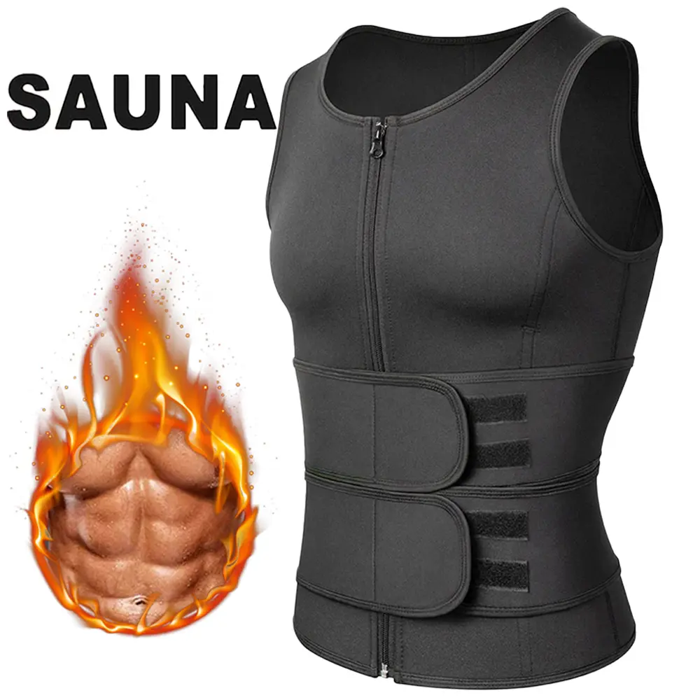 Sauna Vest, Double Belt Sauna Vest Waist Trainer, Men Body Shaping Waist Trainer, Gym Fitness Breathable Sweat Abdominal Shaping Tank Top, Muscle Sports Compression Workout Apparel