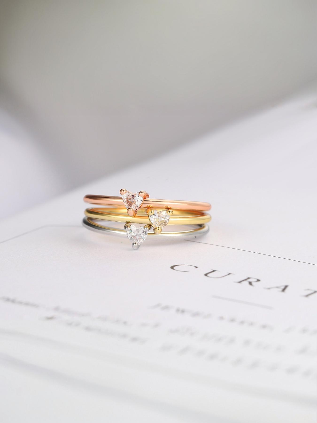 Cute Heart Shape Ring, 18K Gold Plated Jewelry, Perfect Gift for Family, Ideal Return-to-School Present, Women's Casual Style, All Seasons