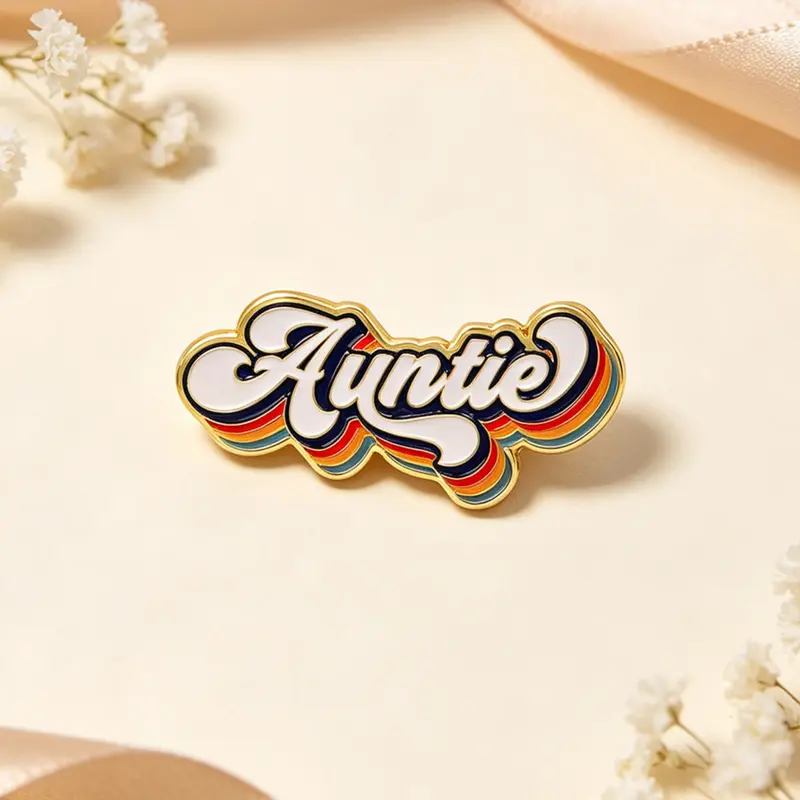Auntie Retro Quote Pin, Alloy Brooch Pin, Humorous Cartoon Design, Zinc Alloy Social Badge, Casual Fashion Accessory, All Seasons Wear, Backpack & Clothing Decor