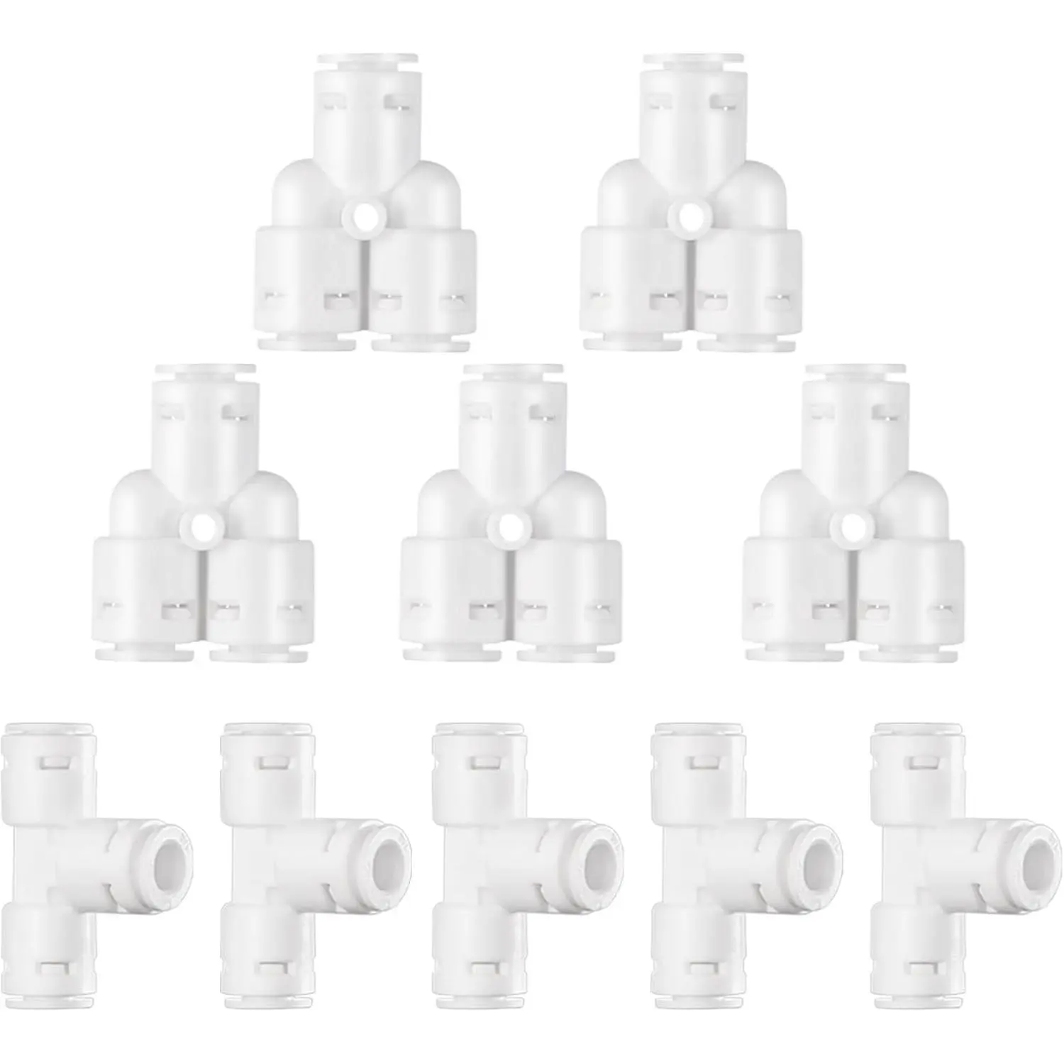 1/4" Quick Connect Tee 3 Way Splitter for RO Water Filter 10-Pack | Push to Connect Tee & Y Fittings 3-Way Splitter RO Water Filte 10-Pack  Grade POM