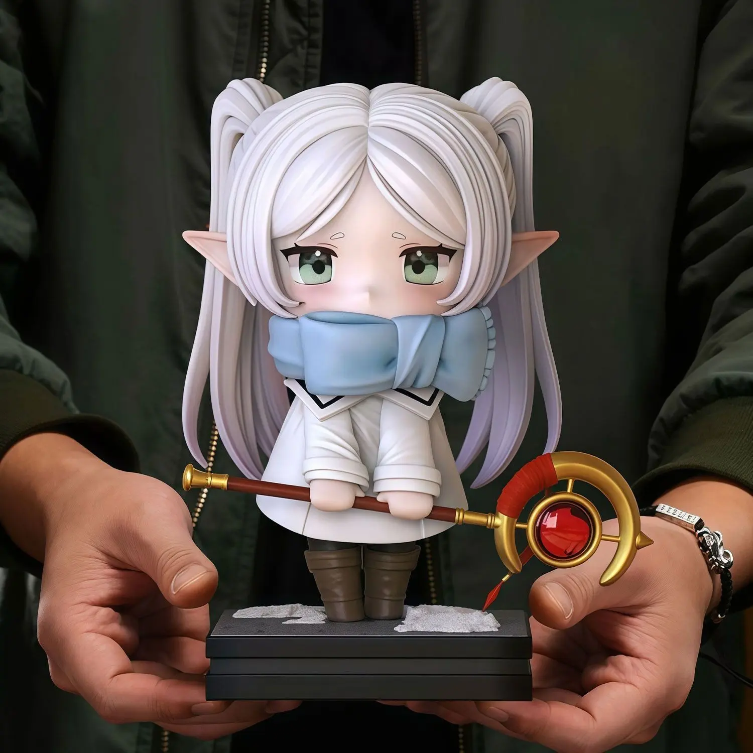Frieren Winter Q Version Handheld Figure, Magic Staff Mini Chest Accessory, Anime Desktop Collection Ornament Gift