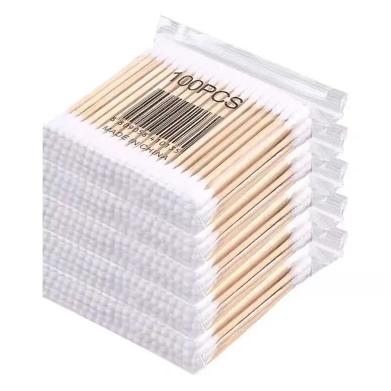 100pcs/500pcs Cleaning Bamboo Cotton Swabs, Double Round Tip for Ear Nose Clean, Beauty Tools with Storage Bag, Ideal for Makeup and Personal Care