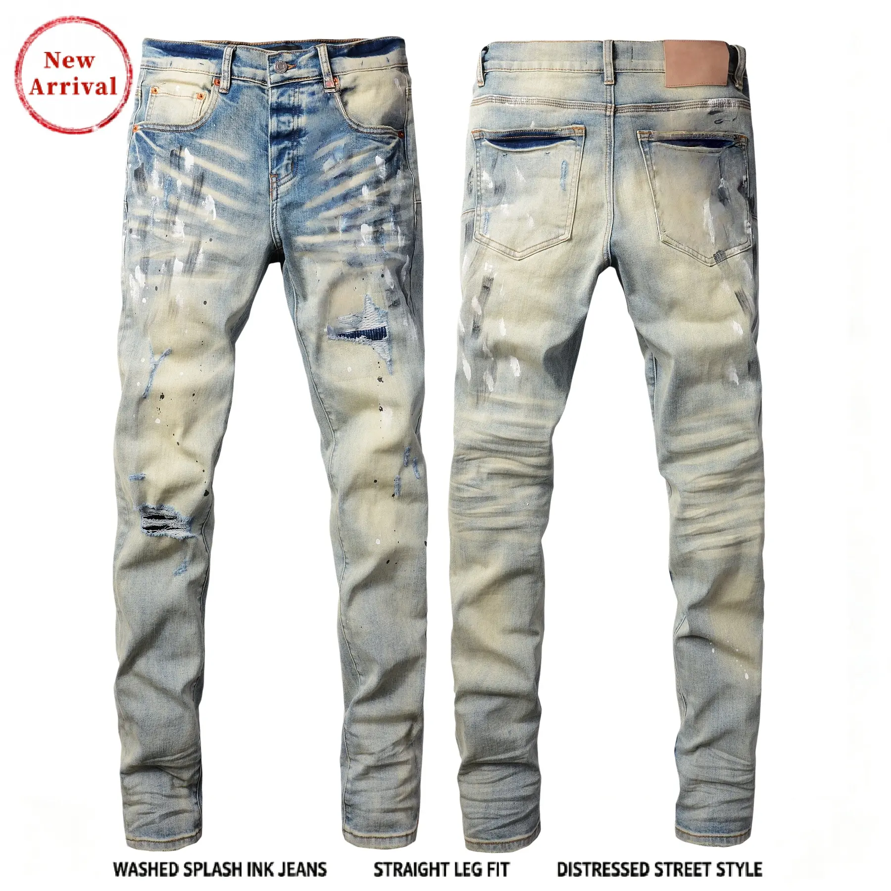 Vintage, school-style jeans, men's street jeans, men's jeans, washed ripped stylish straight-fit slim jeans, casual comfortable stretch jeans, high-quality jeans