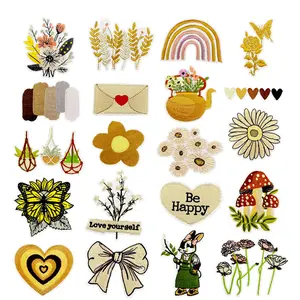 Bohemian Iron on Patches, 20 Pcs/Set Cartoon Style, Nature Inspired Embroidered Patches, Perfect for Hats, Backpacks, Socks, Shoes, and Clothing