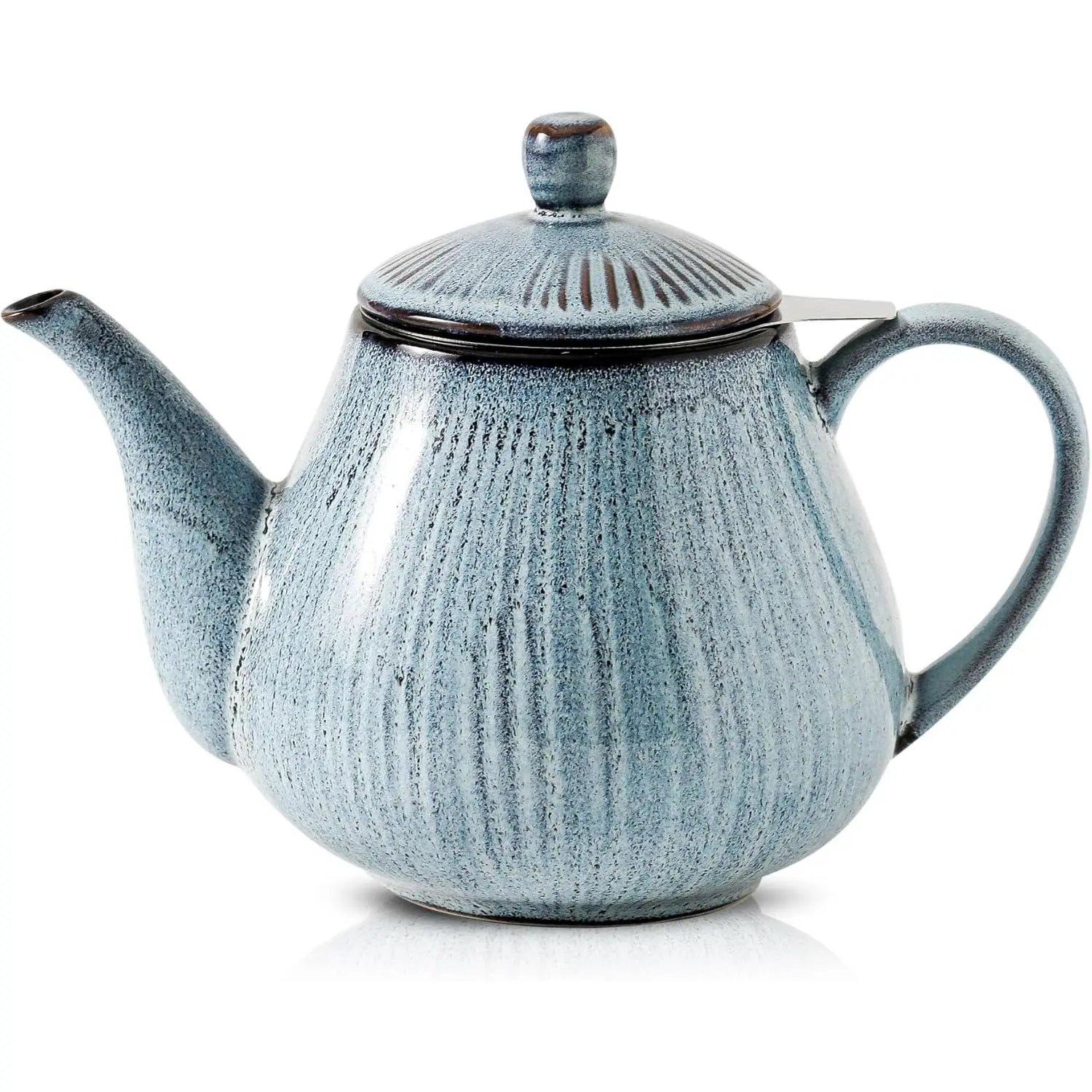 40 oz Porcelain Teapot with Stainless Steel Infuser, Ceramic Tea Pot for Loose Tea, Holds 6 Cups, Striped Wabi sabi Series