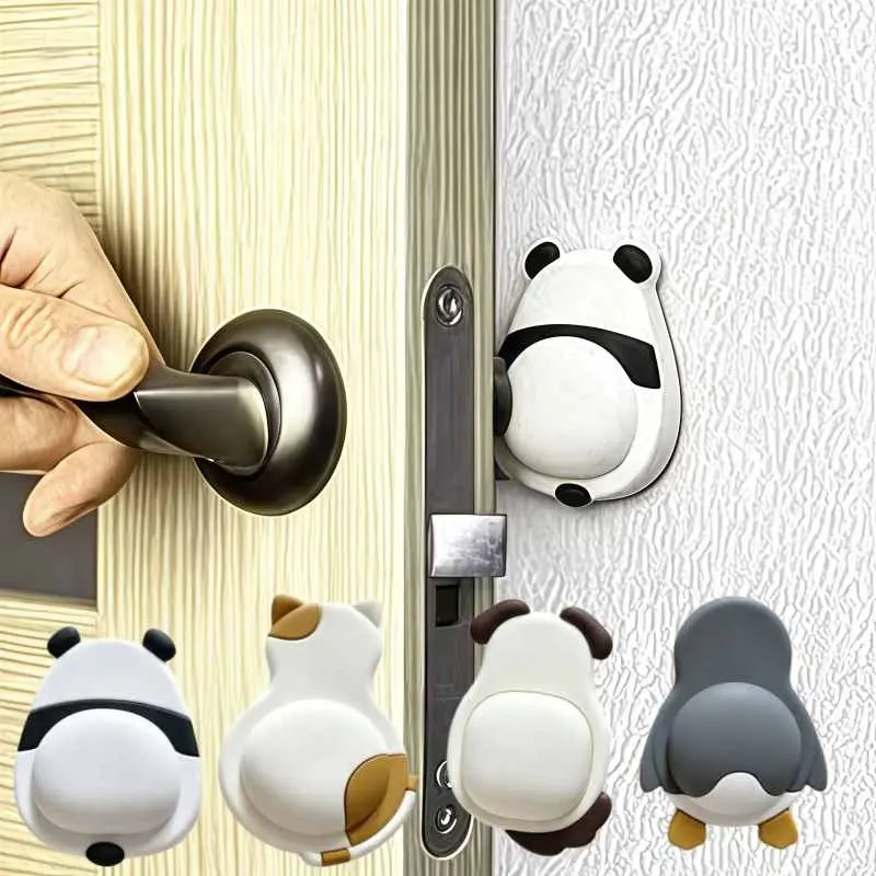 4 Pack Cute Animal Door Handle Protectors, Self-Adhesive Rubber Bumper Pads, Decorative Wall Protector Stickers, Soft Cushion Pads for Noise Reduction and Impact Protection, Ideal for Home Doors, Refrigerators, Car Doors, and Other Collision-Prone Areas