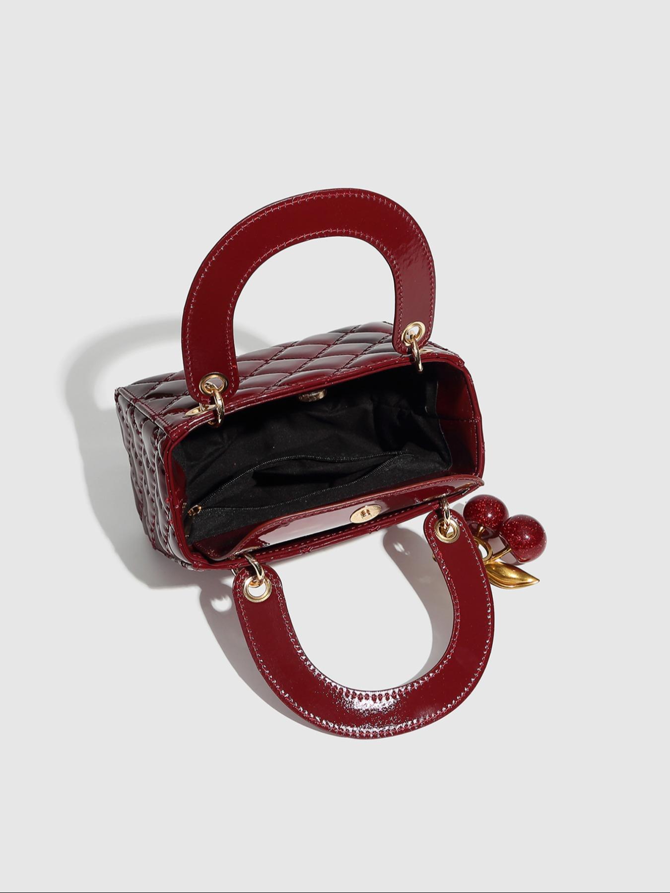 Women's Fashionable Cherry Decorated Quilted Crossbody Bag, Casual PU Leather Shoulder Bag for Daily Used, Trendy Versatile High-quality Daily Commuting Bag