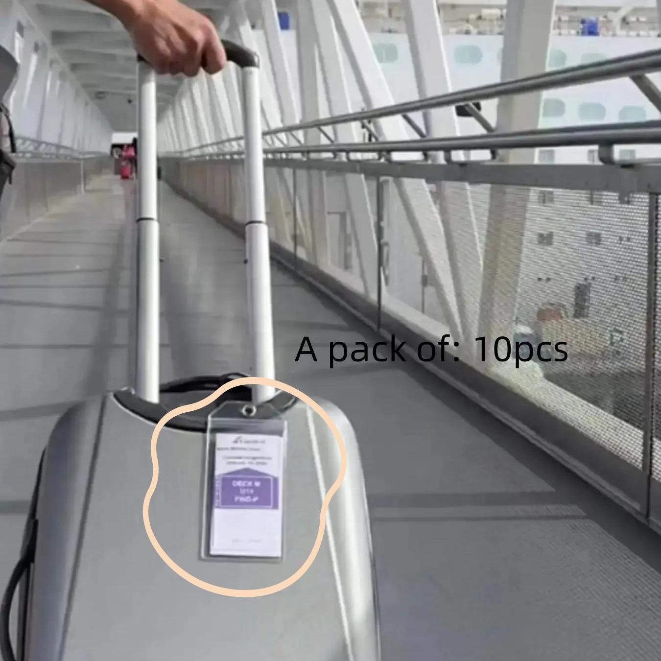 Clear Luggage Label Holder, 10pcs/set Waterproof Travel Luggage Tag Holder with Random Color Hanging Ring, for Identification Label, Travel Bag Label, Clear Visibility