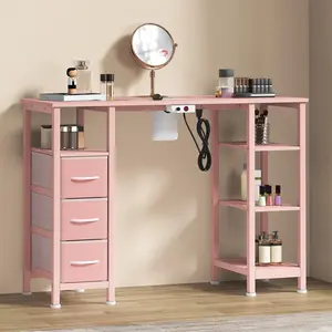 Desk for  Tech w/Electric Dust Collector, Manicure Table w/3 Storage Drawers & 3 Open Shelves for Beauty Salon Tech Station