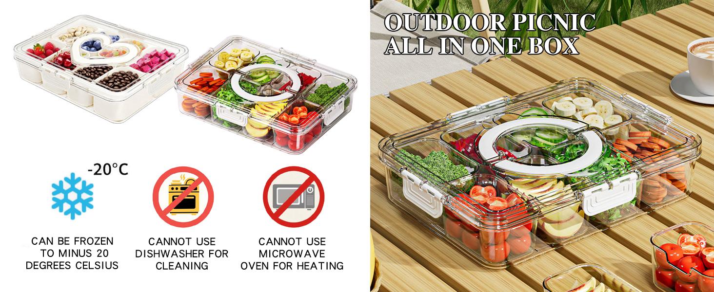 Snackle Box Container,8 Snack Bowls Portable Serving Tray Snack Box with Lid and Handle,Snack Containers Snackle Box Ideal for Veggies, Fruit, Candy, Party, Nuts, Essentials (1Pack-Snack Bowls-Cream)