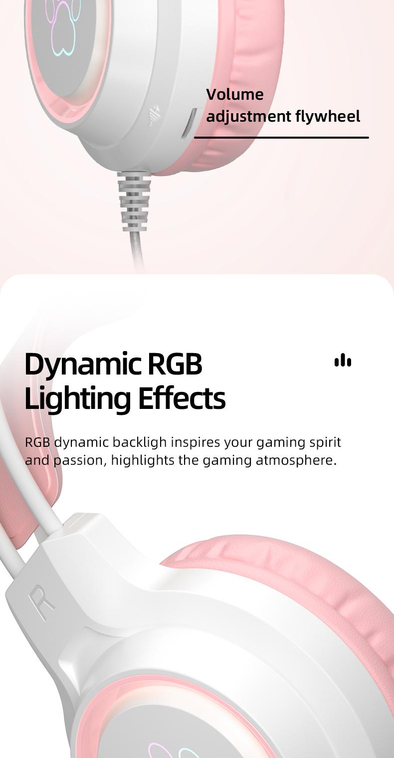G35 High-Value RGB Gaming Headset with Cute Cat Ear Design, Wired Over-Ear Headphones for PC & Console Games, Multi-Scene Use, PC Gaming Accessories