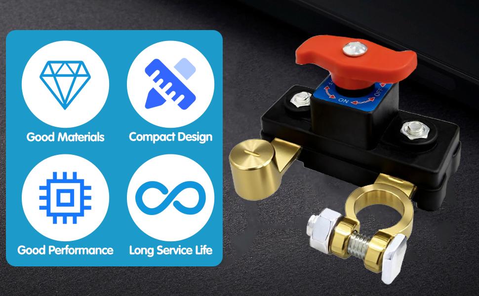 2pcs Car Battery Power Cut-Off Switch Breaker, Pure Copper Stable Transmission High Conductivity Disconnect Switch Smart Battery Disconnect for Car Truck Boat Rv Supplies