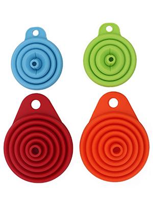 Kitchen Funnel Set 4 Pack, Small and Large, Gadgets Accessories Foldable Silicone Collapsible Funnels for Filling Water Bottle Liquid Transfer Food Grade