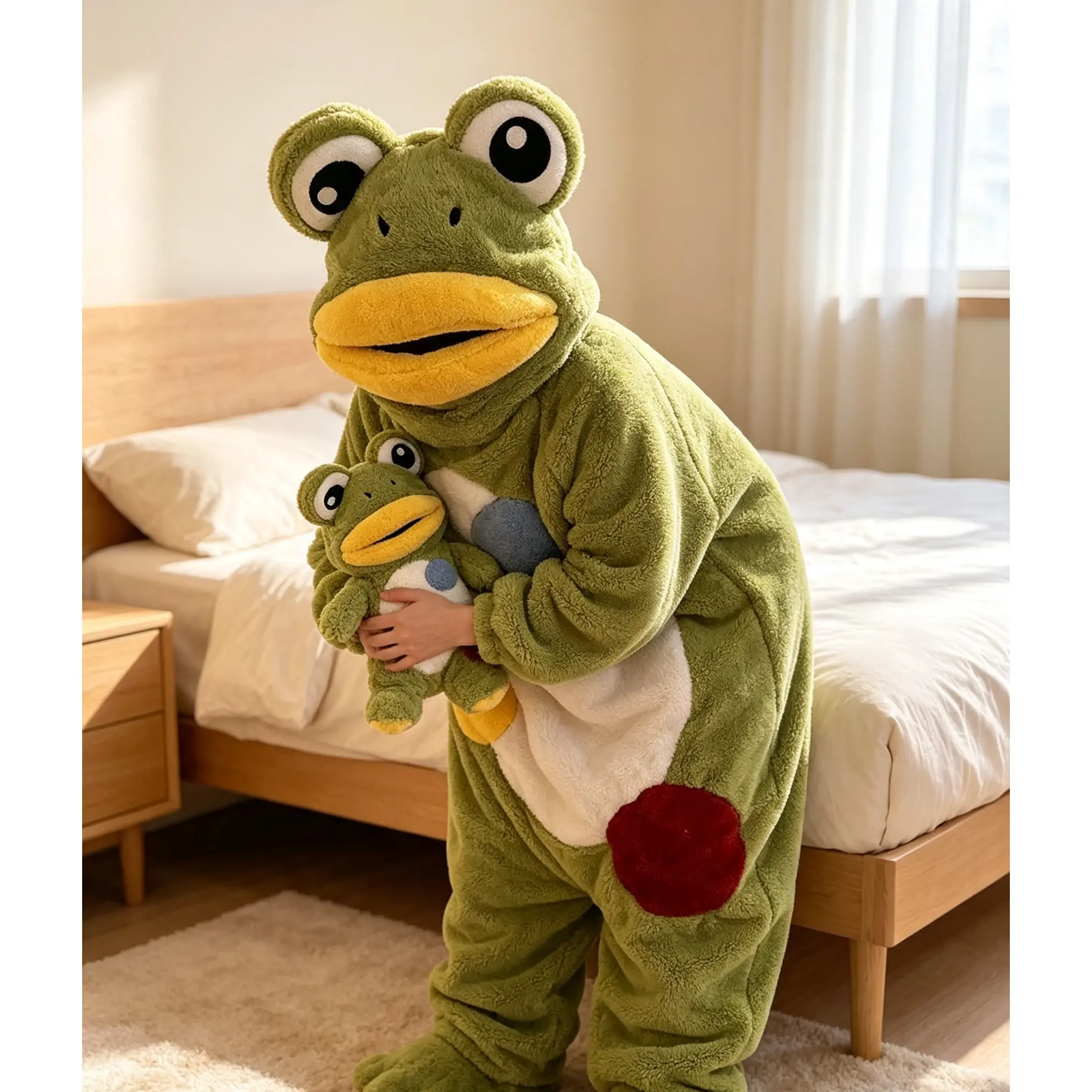 Cartoon Frog Hooded Onesie Pajamas for Women| Thick Coral Fleece Winter Sleepwear| Funny Animal Kigurumi Lounge Wear for Home & Outdoors