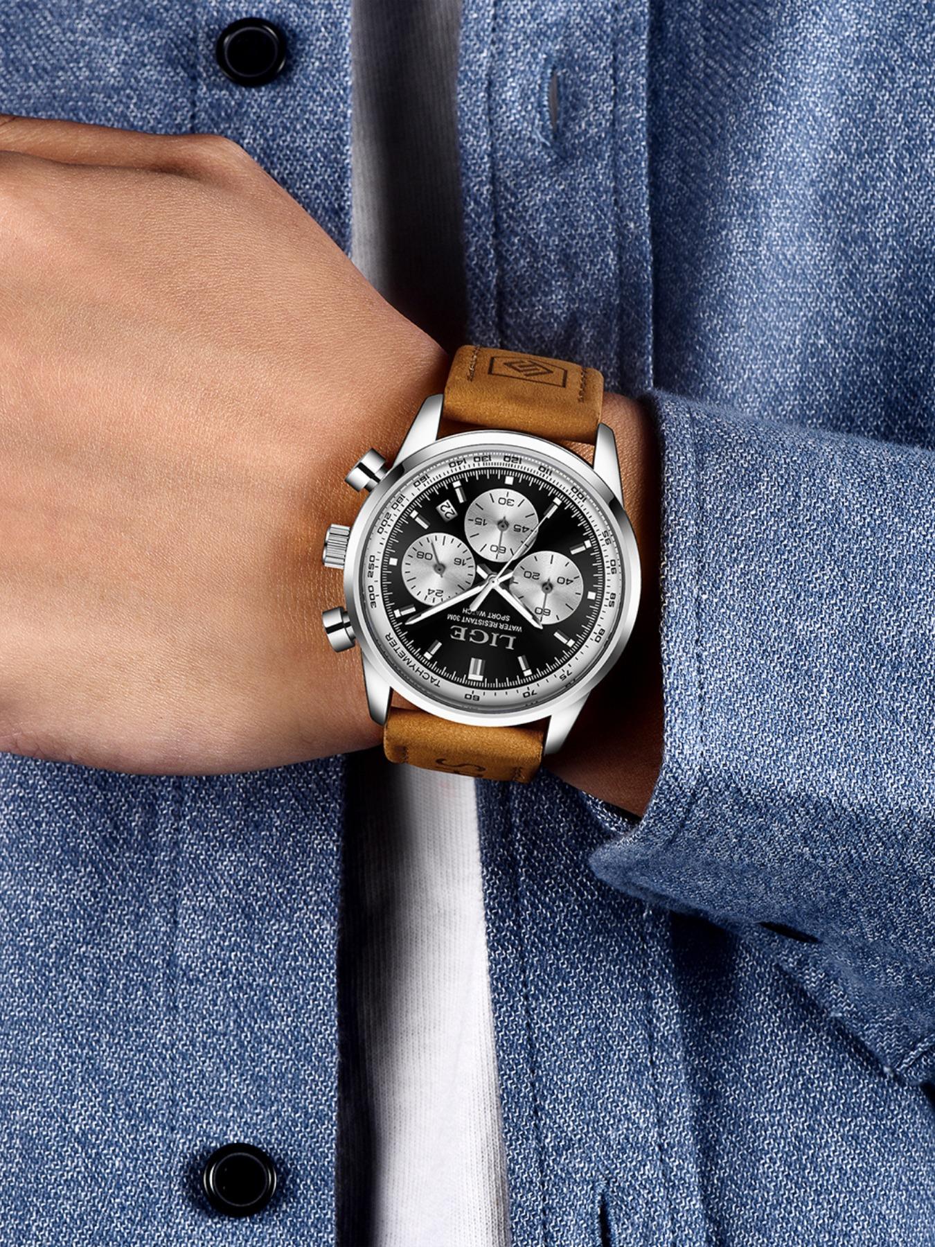 Men's Business Fashion Luminous Calendar Quartz Watch, Casual Trendy Waterproof Analog Wristwatch, Minimalist Accessories for Men As Gift with Box