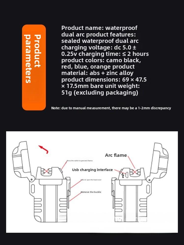Flamingo F12 Waterproof Dual Arc Outdoor Camping Windproof Lighter USB Rechargeable Lighter