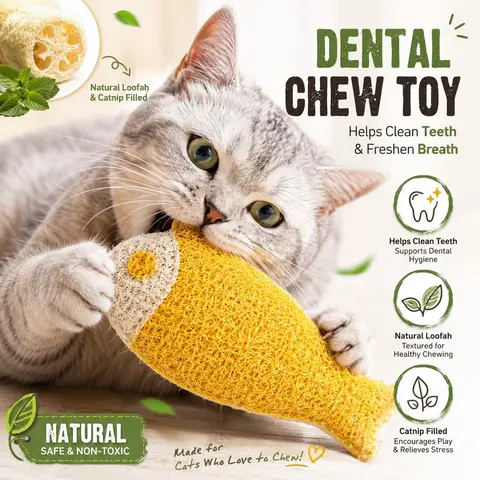 Cat Natural Teeth-Cleaning Chew Toy, Luffa Fish Shape, Helps Clean Teeth, Interactive chew Toy for Indoor Adult and Kittens, Pet Supplies