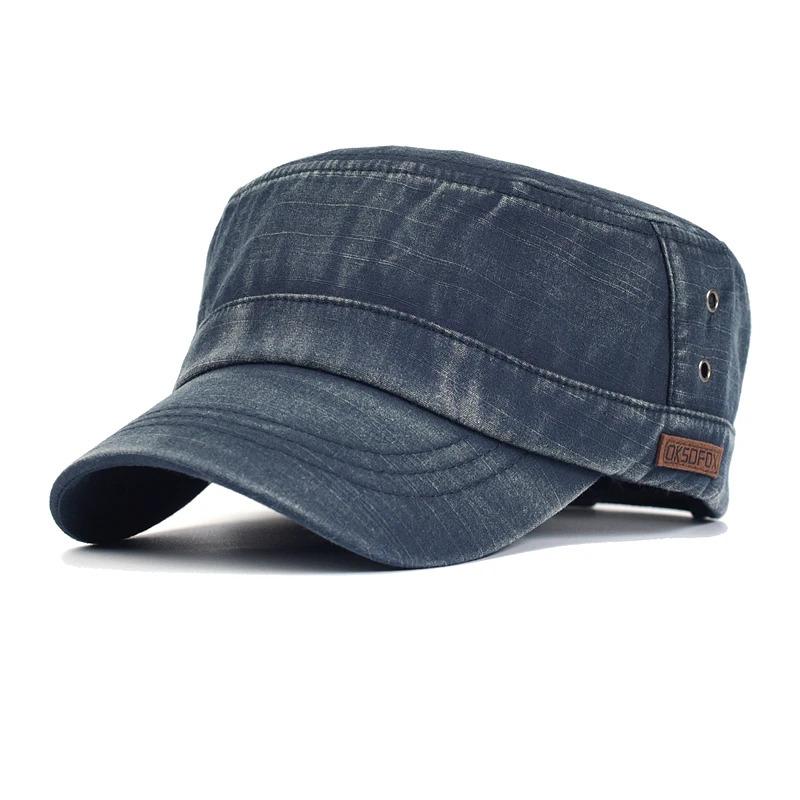 Washed Cotton Military Caps Casual Flat Top Hat Men Women Cadet Army Cap Adjustable Unique Design Vintage Four Seasons