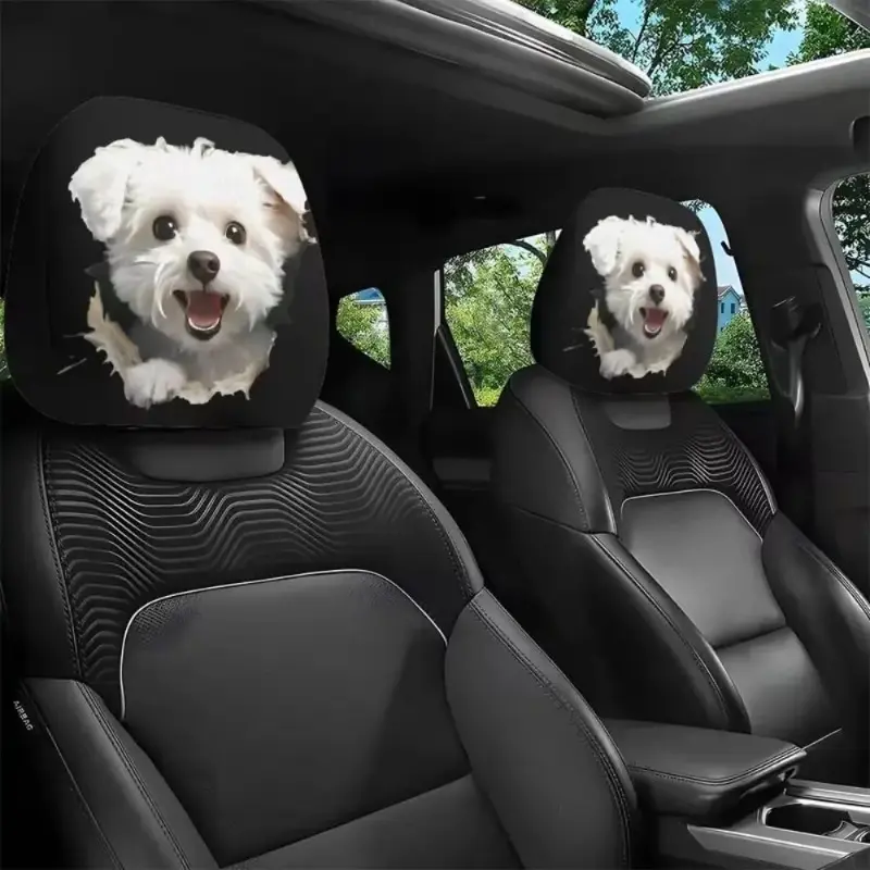 Funky Smiley Face Car Headrest Covers, Set of 2, Quirky Elastic Universal Fit Accessories for Auto Interior Decor, Peppy, Accenting Car's Cabin Space, Adds Personality, A