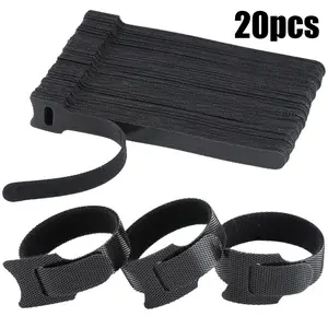 20pcs Reusable Back-to-Back Velcro Cable Straps 150*20mm, Self-Gripping Nylon Wire Management Bands, Multipurpose Bundling Ties for Data Cables and Plant Fixing