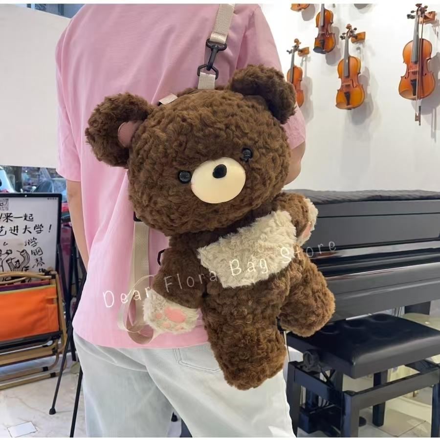 New Cute Plush Brown Bear Backpack Kawaii Soft Animal Knapsack High Quality Lolita Furry Shoulder Bag Fashion Girl Birthday Gift