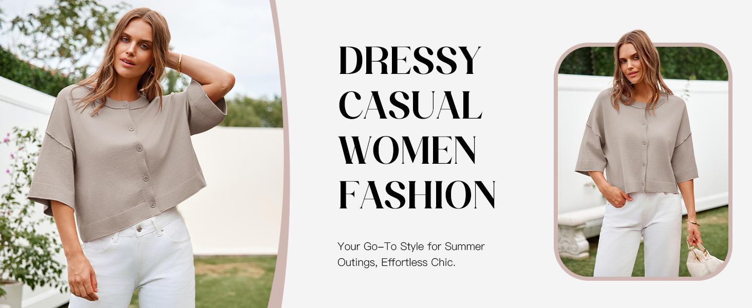 FMEYOA Womens Half Sleeve Cardigan Sweaters Cropped Button Down Tops Oversized Lightweight Ribbed Knit Summer Outfits